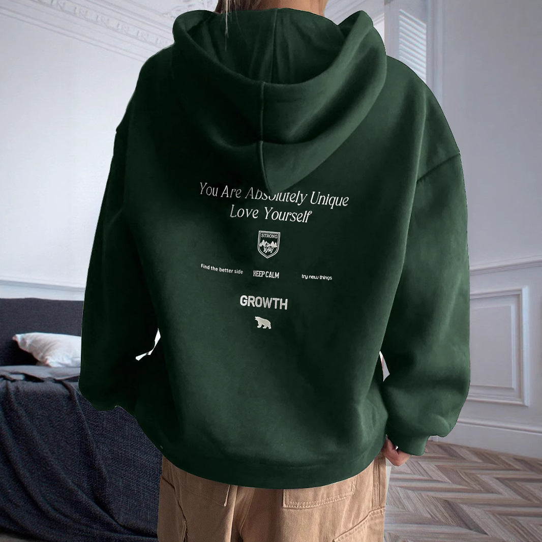Kvinnors hoodie med motiverande text och bekväm passform Mirla-Eva Jonsson