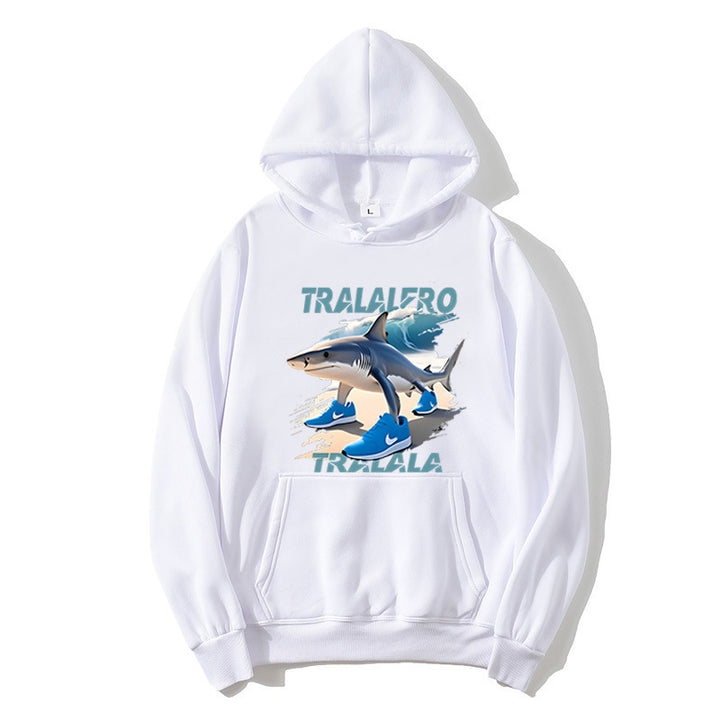 Kvinnors hoodie med rolig hajmotiv och grafiska element Mirla-Eva Jonsson