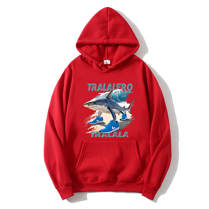 Kvinnors hoodie med rolig hajmotiv och grafiska element Mirla-Eva Jonsson