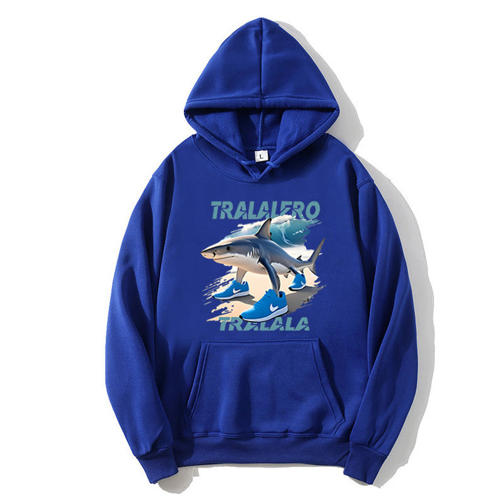 Kvinnors hoodie med rolig hajmotiv och grafiska element Mirla-Eva Jonsson