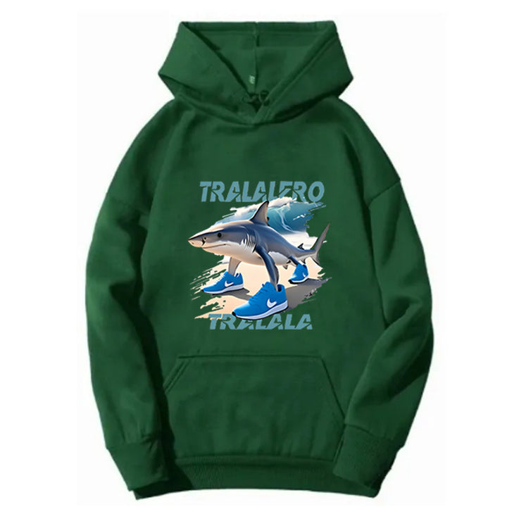 Kvinnors hoodie med rolig hajmotiv och grafiska element Mirla-Eva Jonsson
