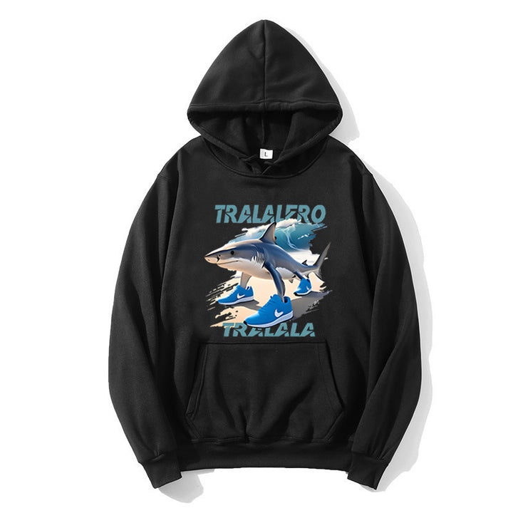 Kvinnors hoodie med rolig hajmotiv och grafiska element Mirla-Eva Jonsson