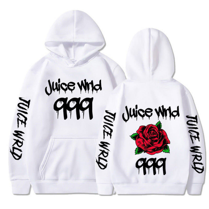 Kvinnors hoodie med slående grafisk design och romantisk ros motiv Mirla-Eva Jonsson