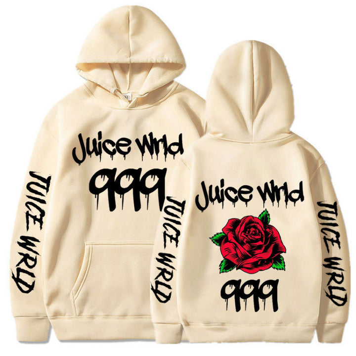 Kvinnors hoodie med slående grafisk design och romantisk ros motiv Mirla-Eva Jonsson