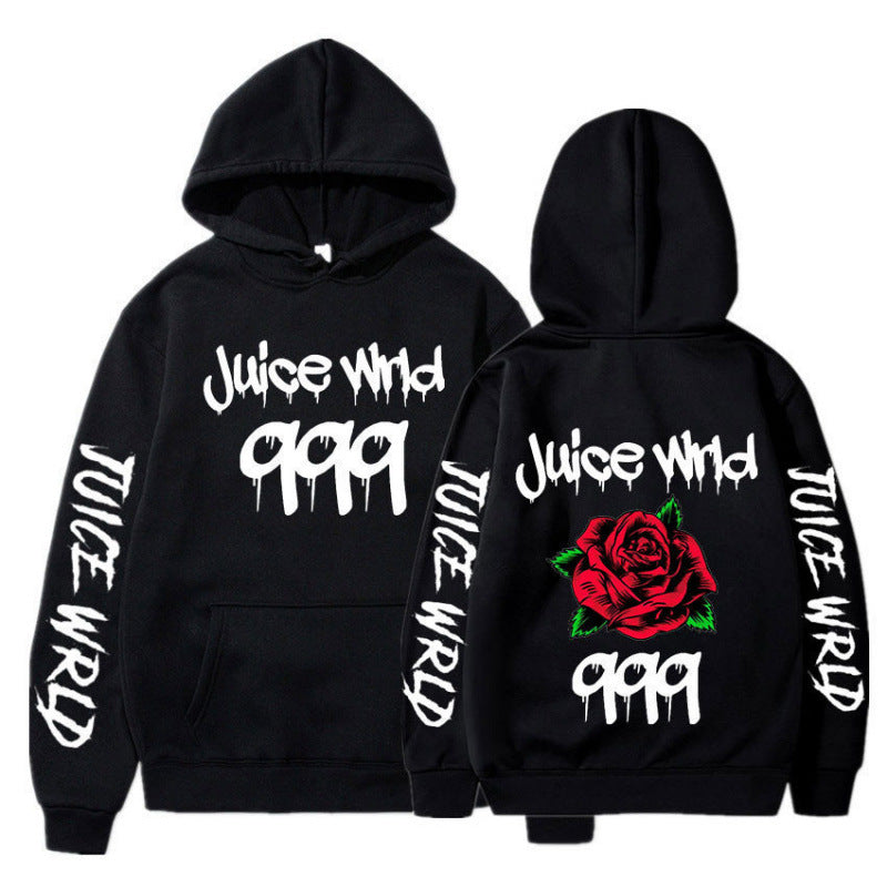 Kvinnors hoodie med slående grafisk design och romantisk ros motiv Mirla-Eva Jonsson