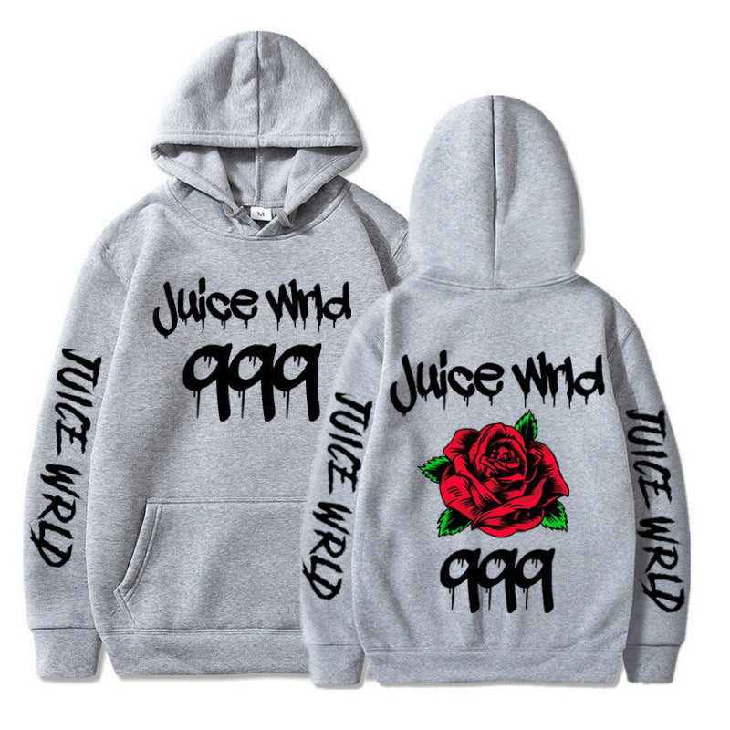 Kvinnors hoodie med slående grafisk design och romantisk ros motiv Mirla-Eva Jonsson
