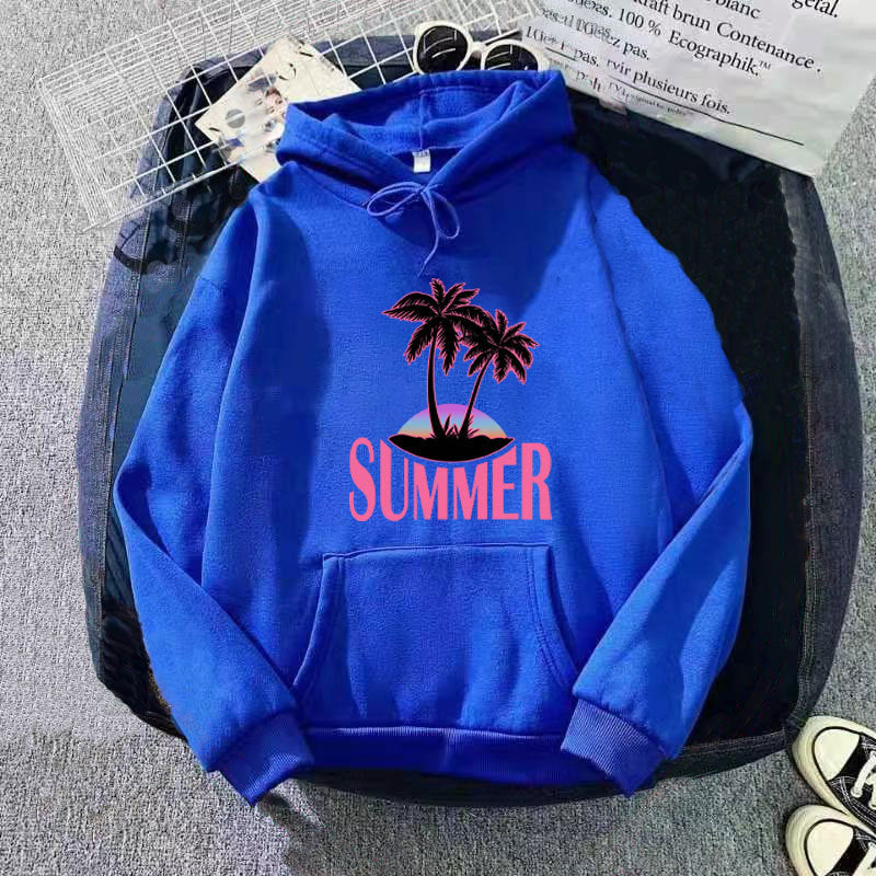 Kvinnors hoodie med sommarmotiv och tropiskt palmtryck Mirla-Eva Jonsson