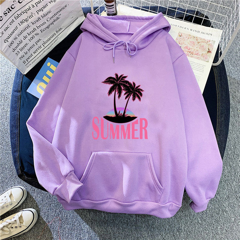 Kvinnors hoodie med sommarmotiv och tropiskt palmtryck Mirla-Eva Jonsson