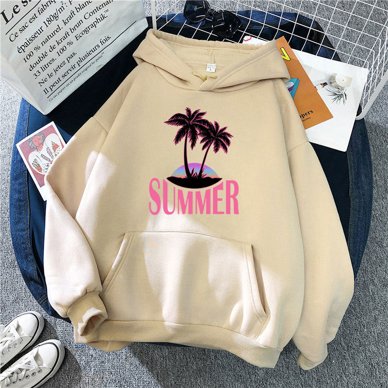 Kvinnors hoodie med sommarmotiv och tropiskt palmtryck Mirla-Eva Jonsson