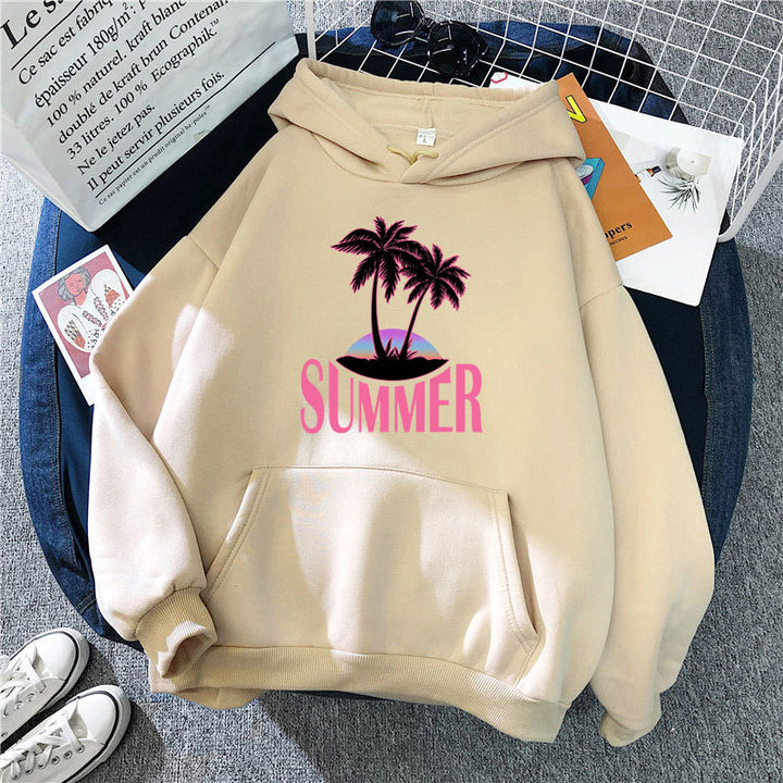 Kvinnors hoodie med sommarmotiv och tropiskt palmtryck Mirla-Eva Jonsson