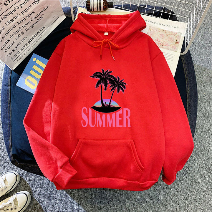 Kvinnors hoodie med sommarmotiv och tropiskt palmtryck Mirla-Eva Jonsson