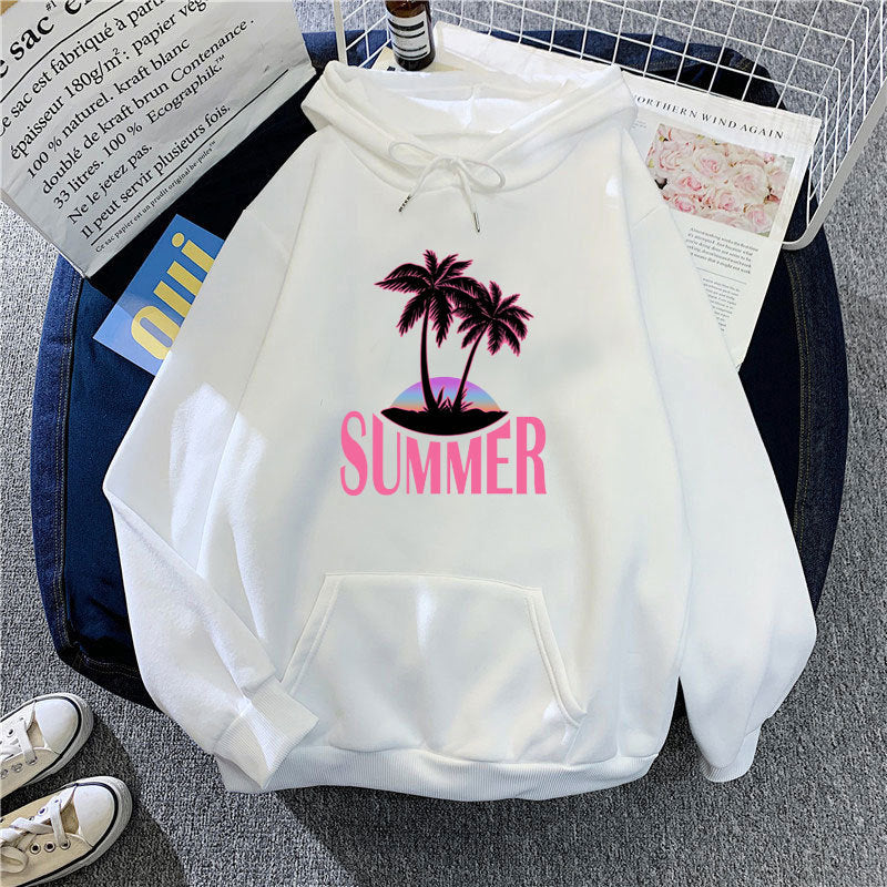 Kvinnors hoodie med sommarmotiv och tropiskt palmtryck Mirla-Eva Jonsson