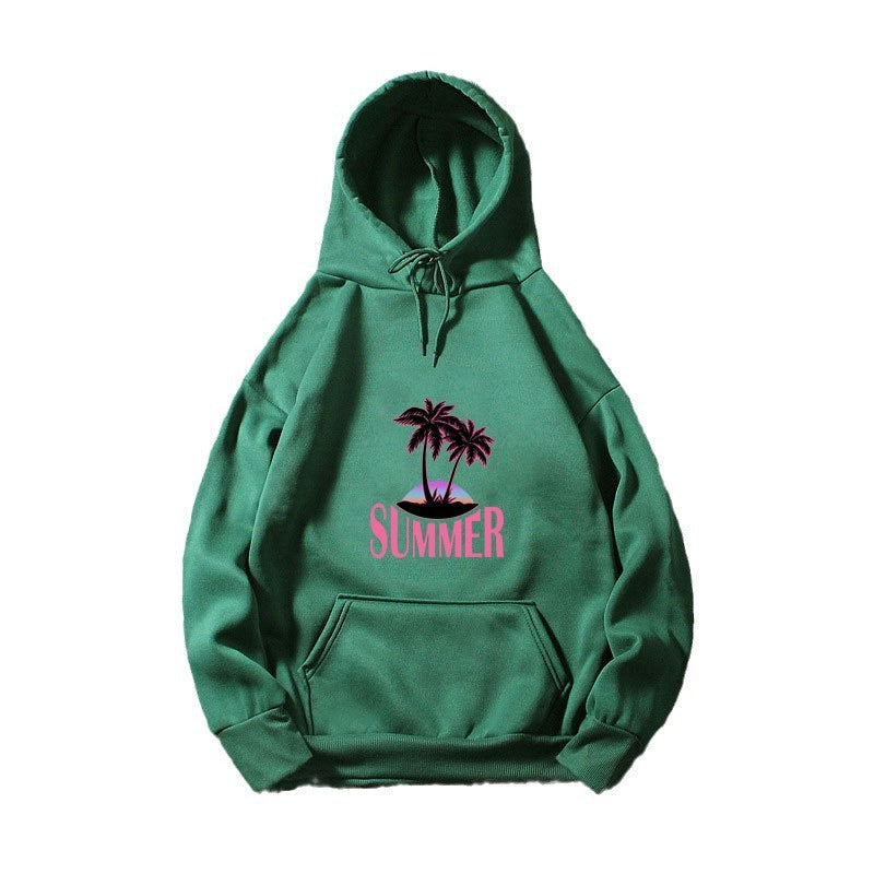 Kvinnors hoodie med sommarmotiv och tropiskt palmtryck Mirla-Eva Jonsson