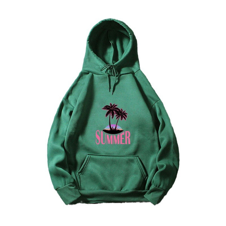Kvinnors hoodie med sommarmotiv och tropiskt palmtryck Mirla-Eva Jonsson