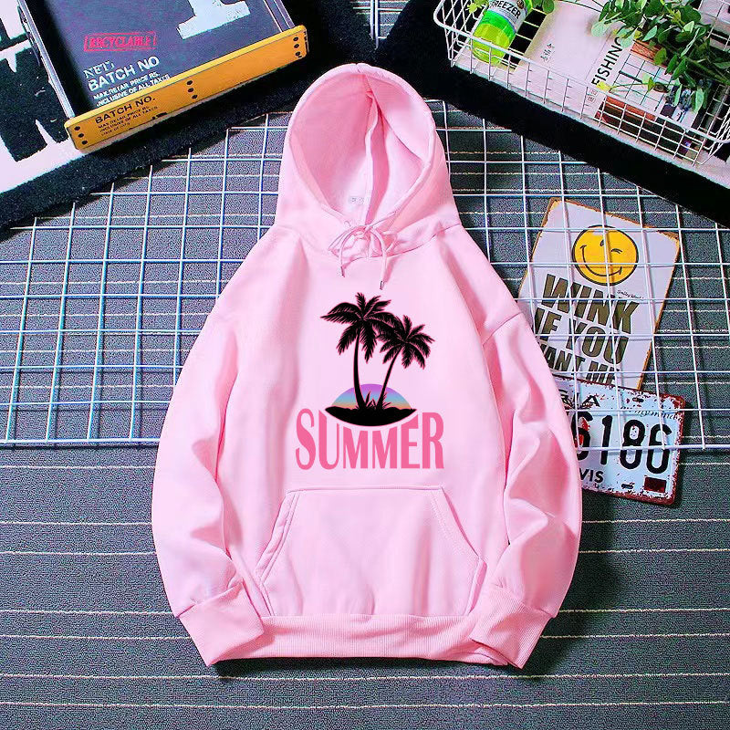Kvinnors hoodie med sommarmotiv och tropiskt palmtryck Mirla-Eva Jonsson