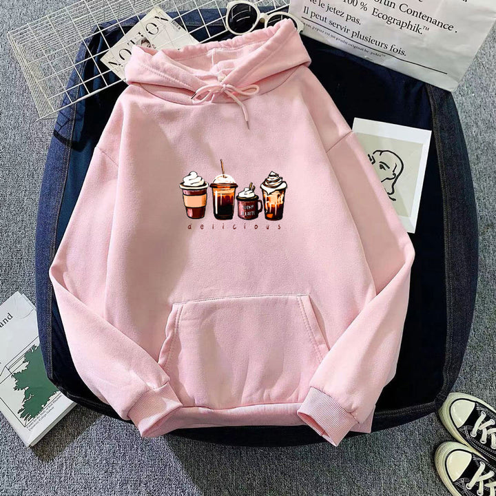 Kvinnors hoodie med söt dryckmotiv Mirla-Eva Jonsson