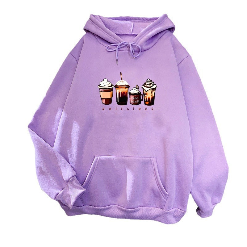 Kvinnors hoodie med söt dryckmotiv Mirla-Eva Jonsson