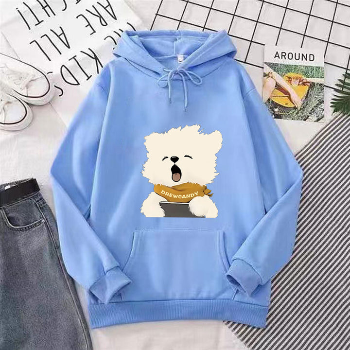 Kvinnors hoodie med söt hundframsida tryck Mirla-Eva Jonsson