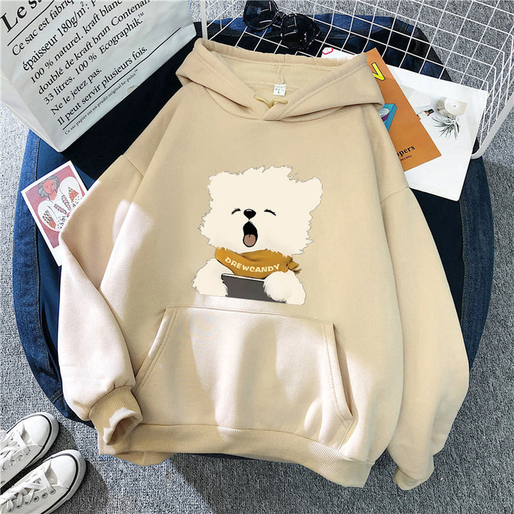 Kvinnors hoodie med söt hundframsida tryck Mirla-Eva Jonsson