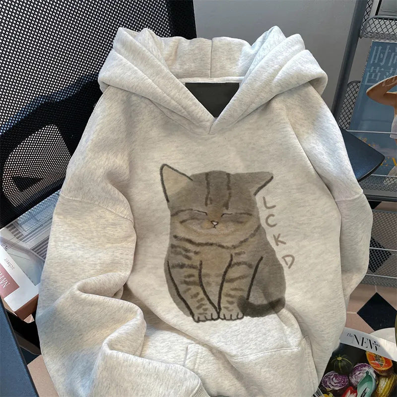 Kvinnors hoodie med söt kattdesign Mirla-Eva Jonsson