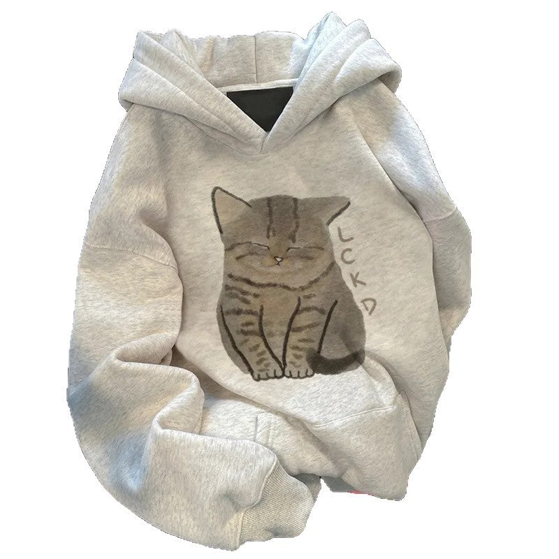 Kvinnors hoodie med söt kattdesign Mirla-Eva Jonsson