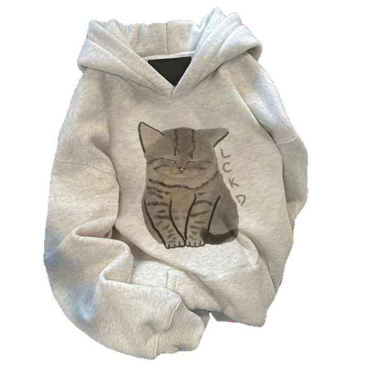 Kvinnors hoodie med söt kattdesign Mirla-Eva Jonsson