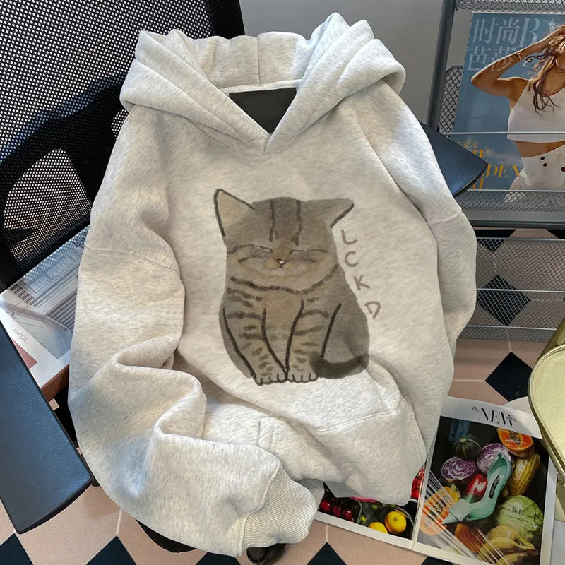 Kvinnors hoodie med söt kattdesign Mirla-Eva Jonsson