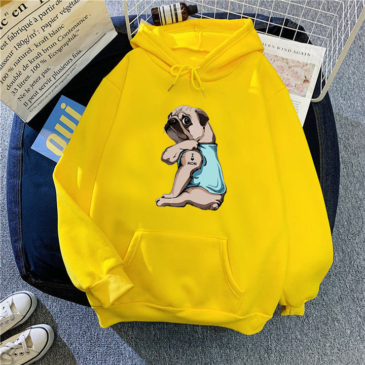 Kvinnors hoodie med sött mopsdesign Mirla-Eva Jonsson
