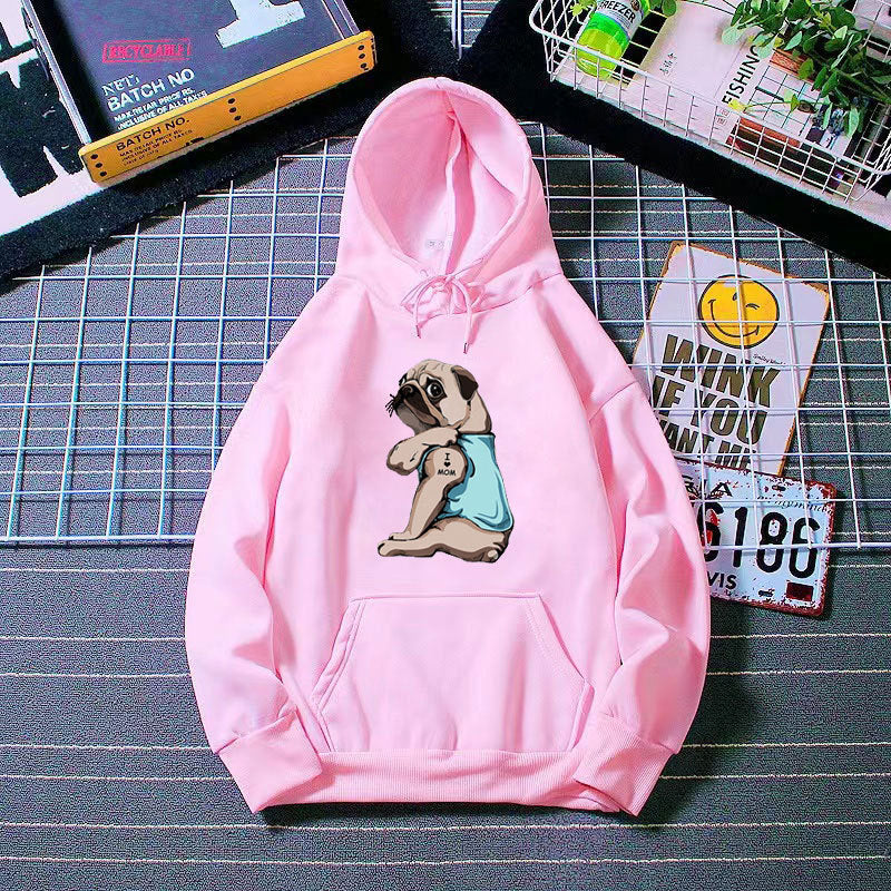 Kvinnors hoodie med sött mopsdesign Mirla-Eva Jonsson