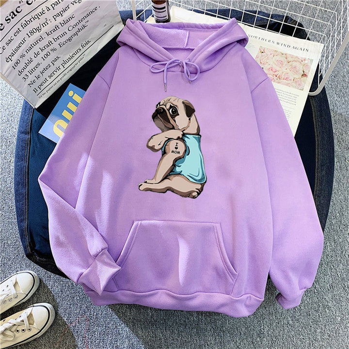 Kvinnors hoodie med sött mopsdesign Mirla-Eva Jonsson