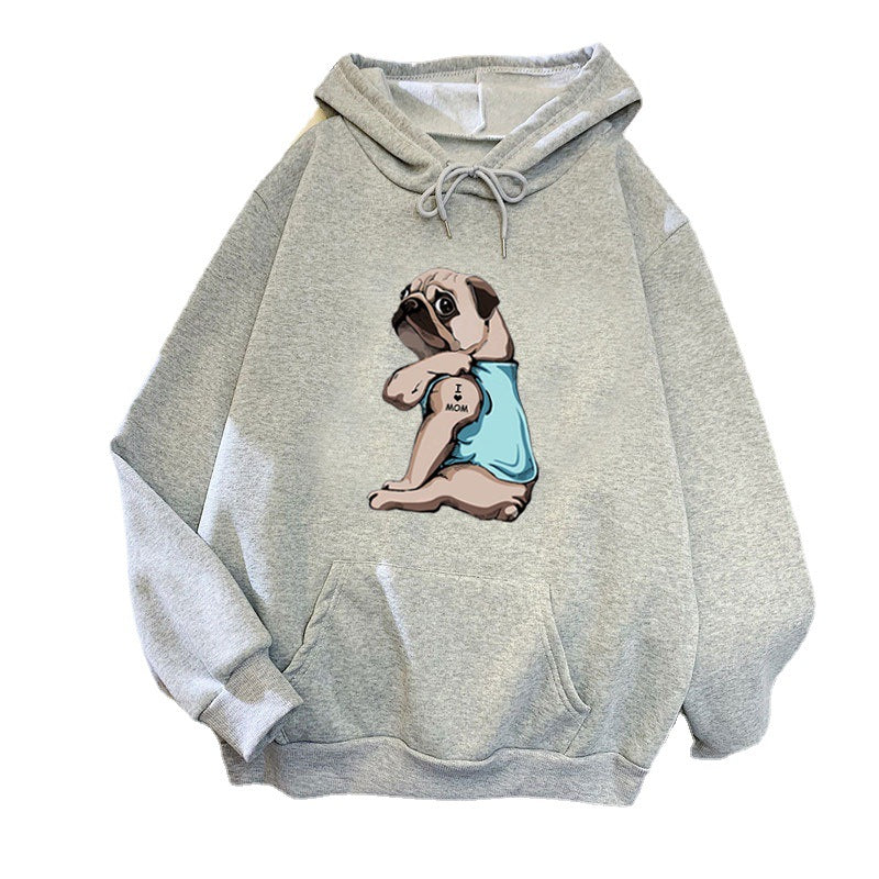 Kvinnors hoodie med sött mopsdesign Mirla-Eva Jonsson
