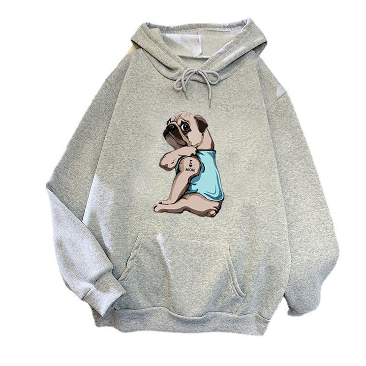 Kvinnors hoodie med sött mopsdesign Mirla-Eva Jonsson