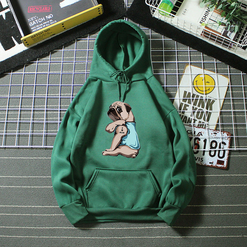 Kvinnors hoodie med sött mopsdesign Mirla-Eva Jonsson