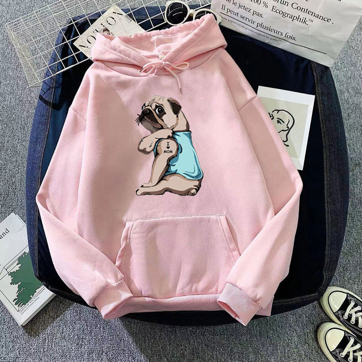 Kvinnors hoodie med sött mopsdesign Mirla-Eva Jonsson