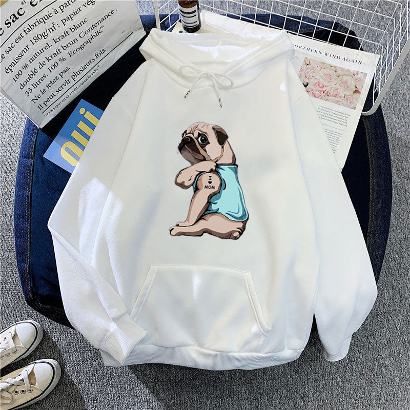 Kvinnors hoodie med sött mopsdesign Mirla-Eva Jonsson