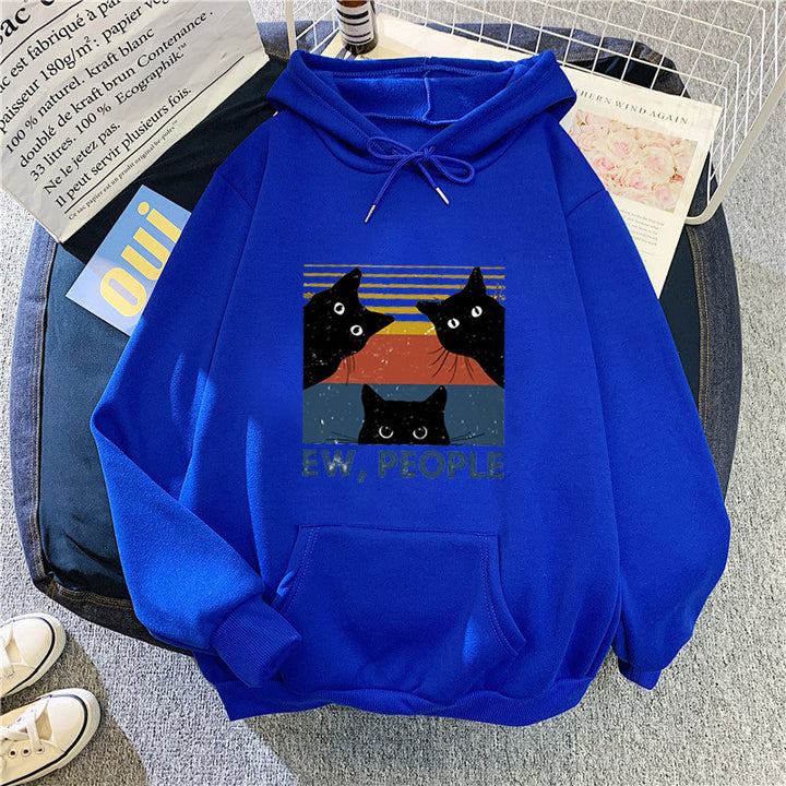 Kvinnors hoodie med stilfullt kattmotiv och inspirerande text Mirla-Eva Jonsson