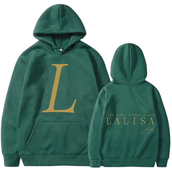 Kvinnors hoodie med stiliga initialtryck och generös känguruficka Mirla-Eva Jonsson
