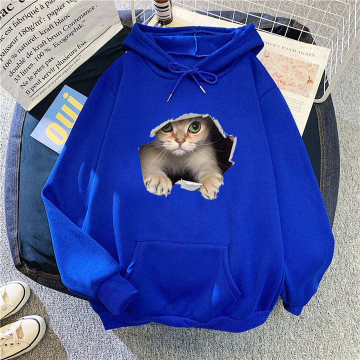 Kvinnors hoodie med unik kattdesign Mirla-Eva Jonsson