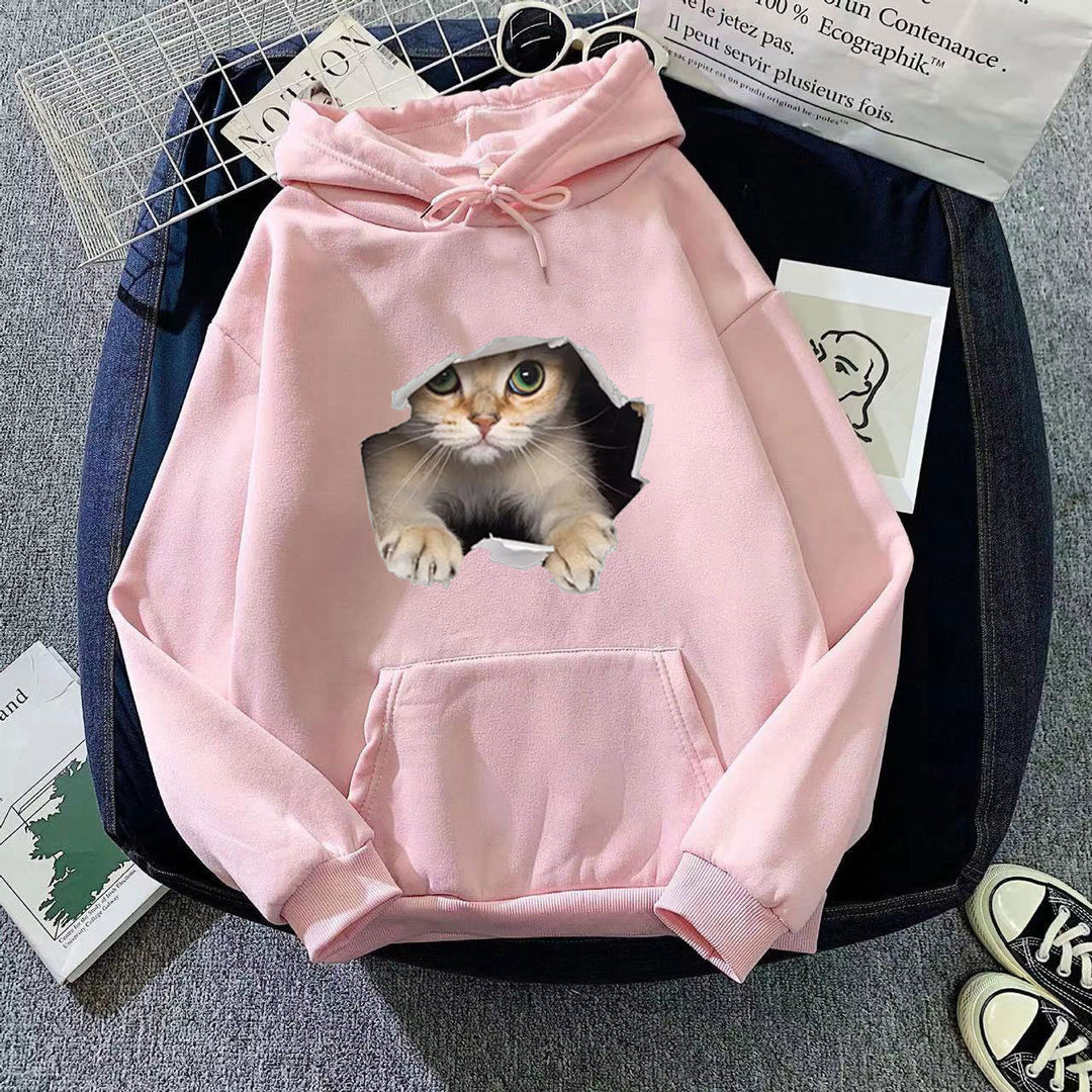 Kvinnors hoodie med unik kattdesign Mirla-Eva Jonsson