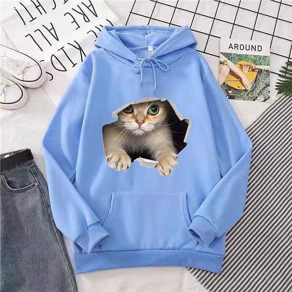 Kvinnors hoodie med unik kattdesign Mirla-Eva Jonsson