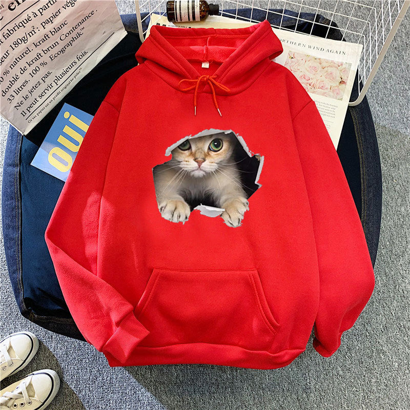 Kvinnors hoodie med unik kattdesign Mirla-Eva Jonsson