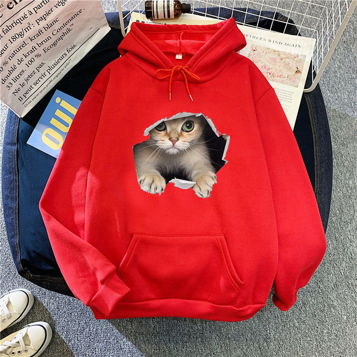 Kvinnors hoodie med unik kattdesign Mirla-Eva Jonsson