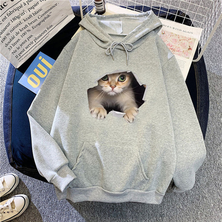 Kvinnors hoodie med unik kattdesign Mirla-Eva Jonsson