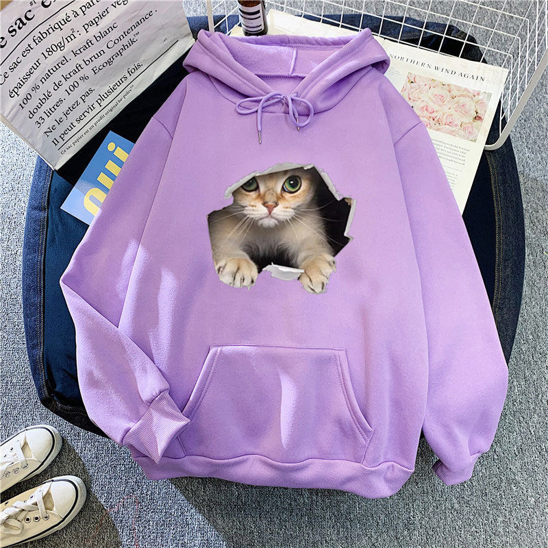 Kvinnors hoodie med unik kattdesign Mirla-Eva Jonsson