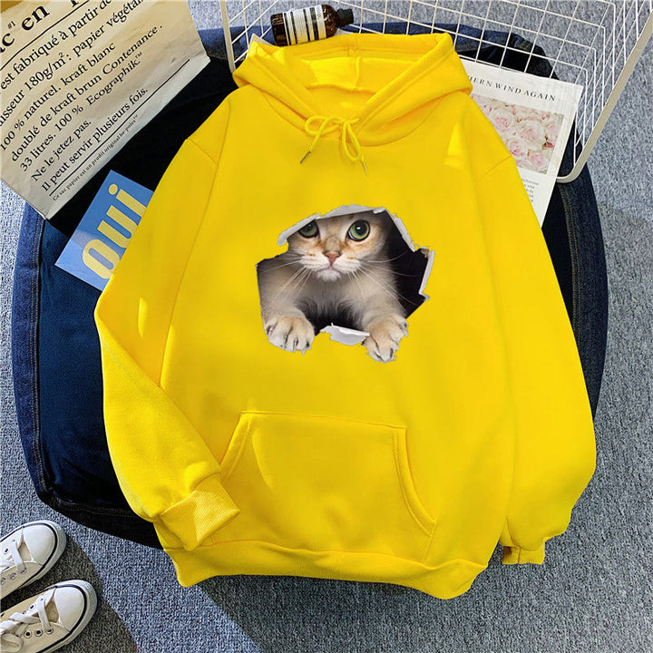 Kvinnors hoodie med unik kattdesign Mirla-Eva Jonsson