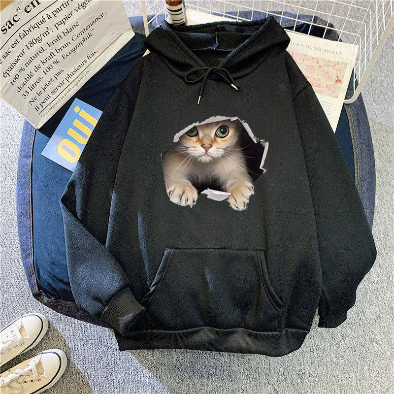 Kvinnors hoodie med unik kattdesign Mirla-Eva Jonsson