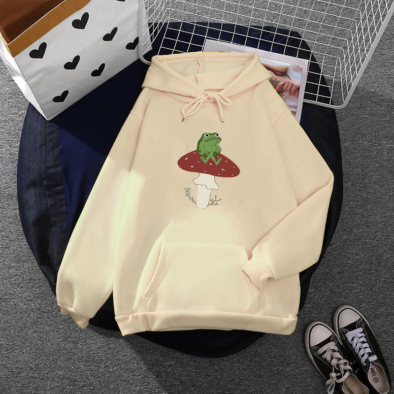 Kvinnors hoodie med unikt grodmotiv Mirla-Eva Jonsson