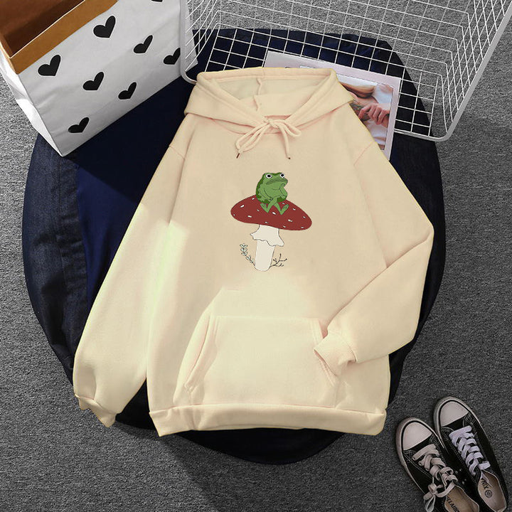 Kvinnors hoodie med unikt grodmotiv Mirla-Eva Jonsson