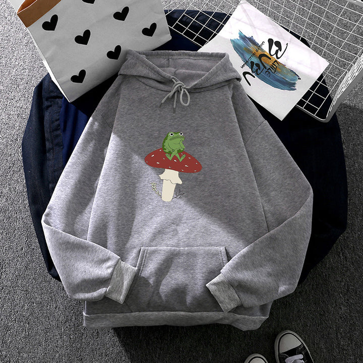 Kvinnors hoodie med unikt grodmotiv Mirla-Eva Jonsson