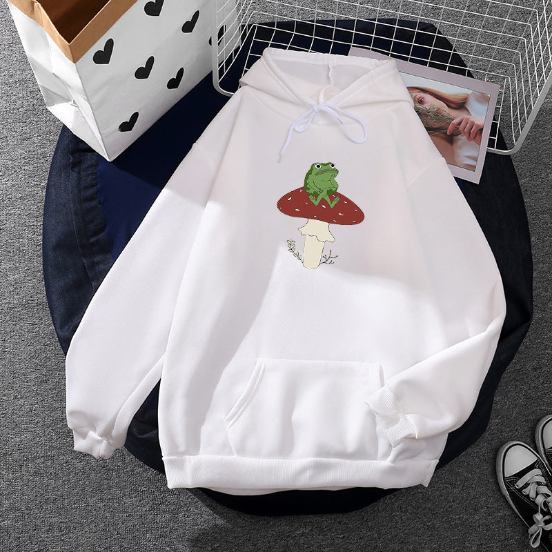 Kvinnors hoodie med unikt grodmotiv Mirla-Eva Jonsson